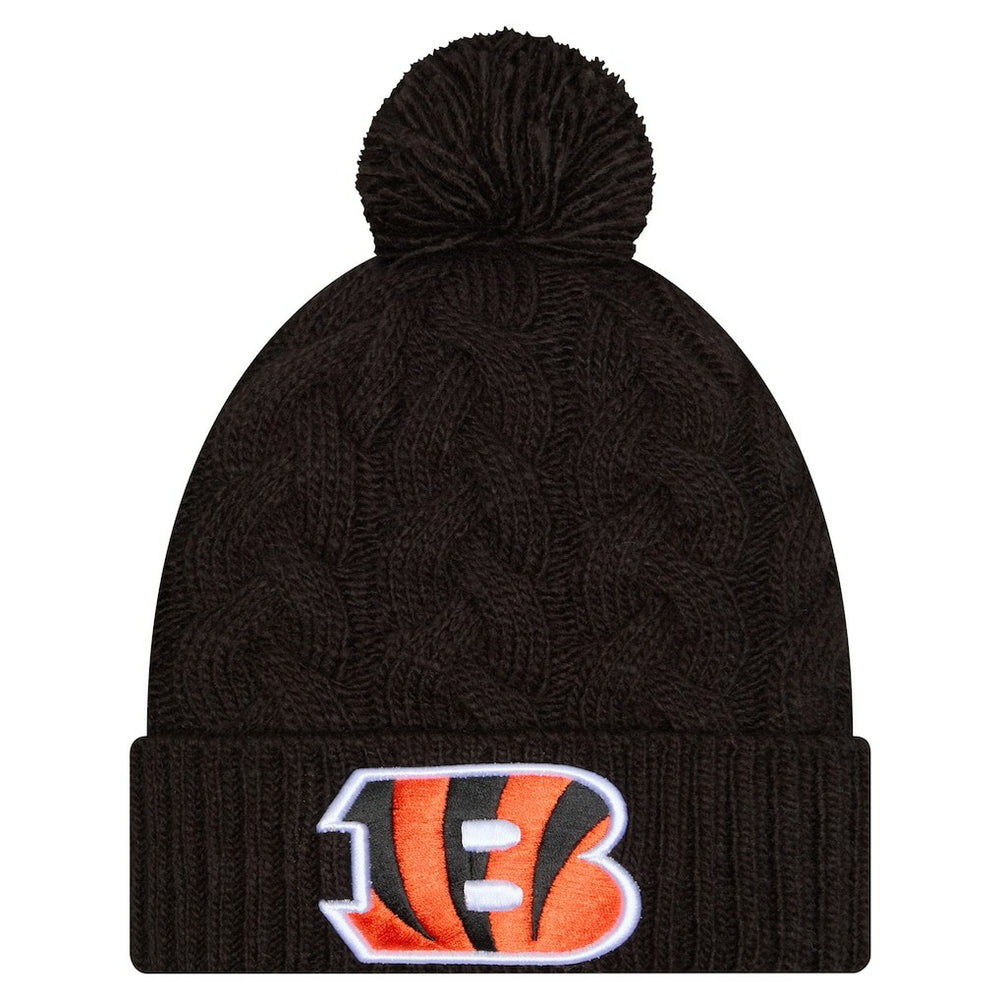 Cincinnati Bengals New Era Girls Youth Cabled Cuffed Knit Hat with Pom