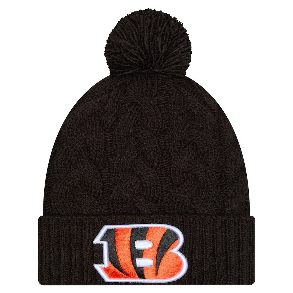Cincinnati Bengals New Era Girls Youth Cabled Cuffed Knit Hat with Pom