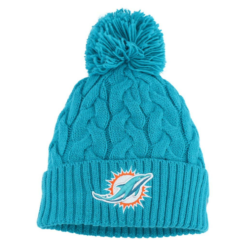 Miami Dolphins New Era Girls Youth Cabled Cuffed Knit Hat with Pom
