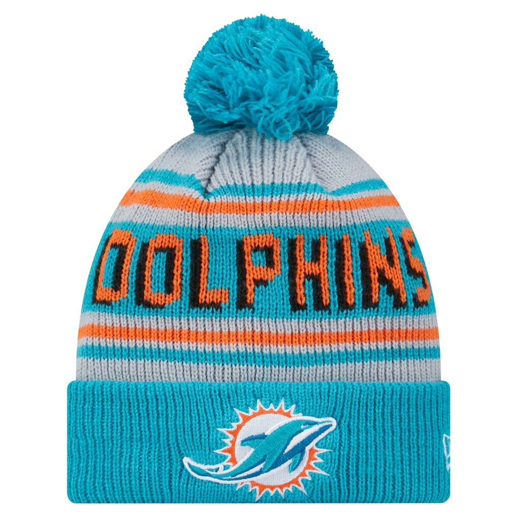 Miami Dolphins New Era Youth Main Cuffed Knit Hat with Pom