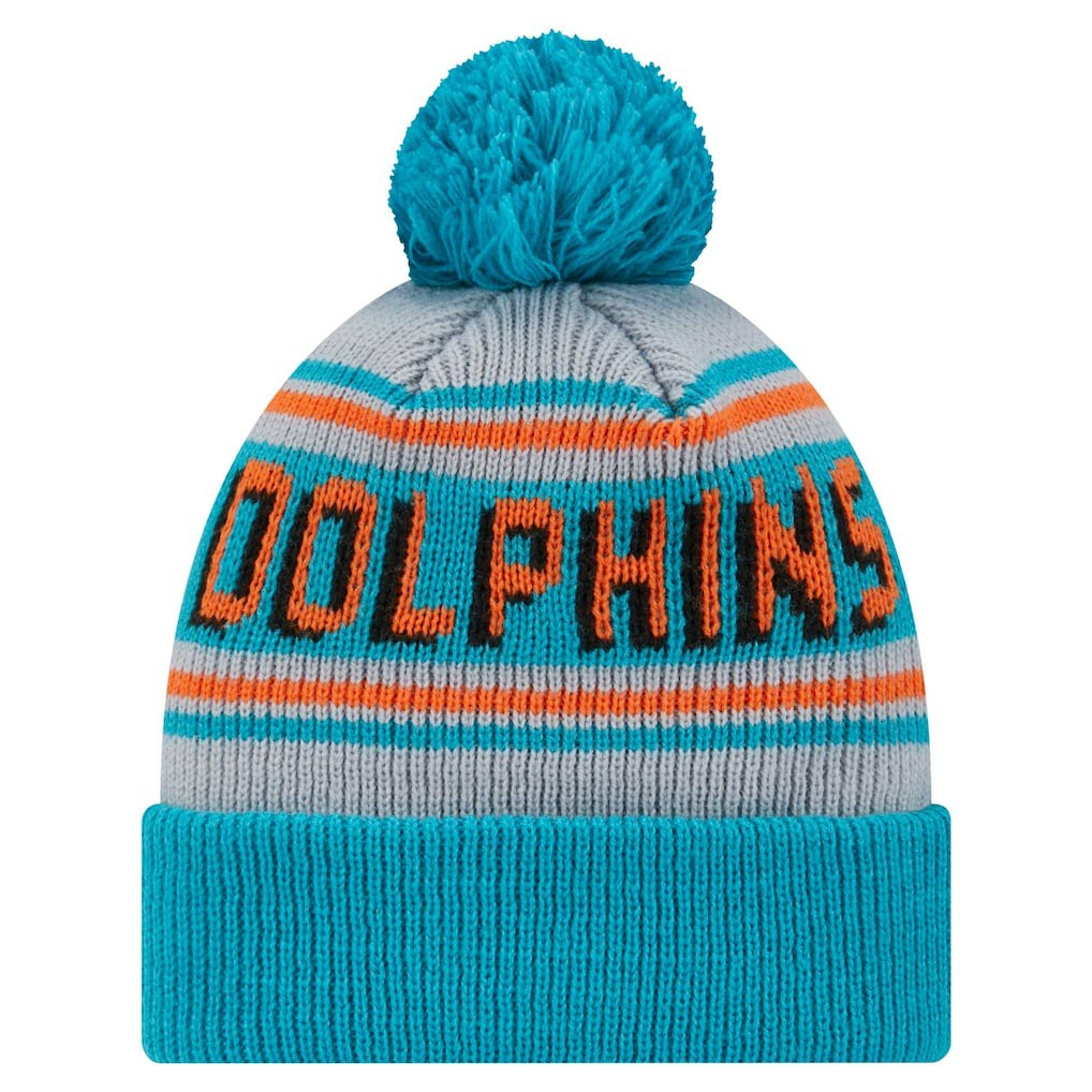 Miami Dolphins New Era Youth Main Cuffed Knit Hat with Pom