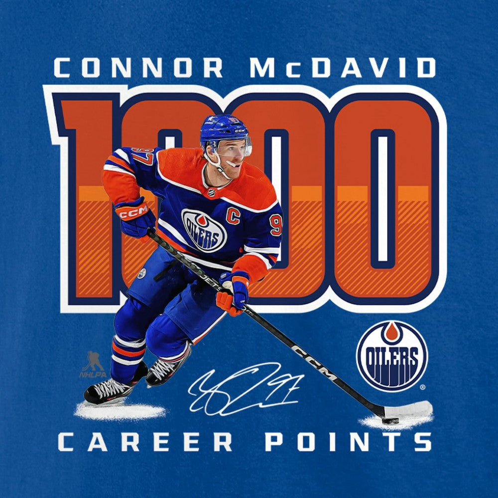 Connor McDavid Edmonton Oilers 1,000 Career Points T-Shirt Discount