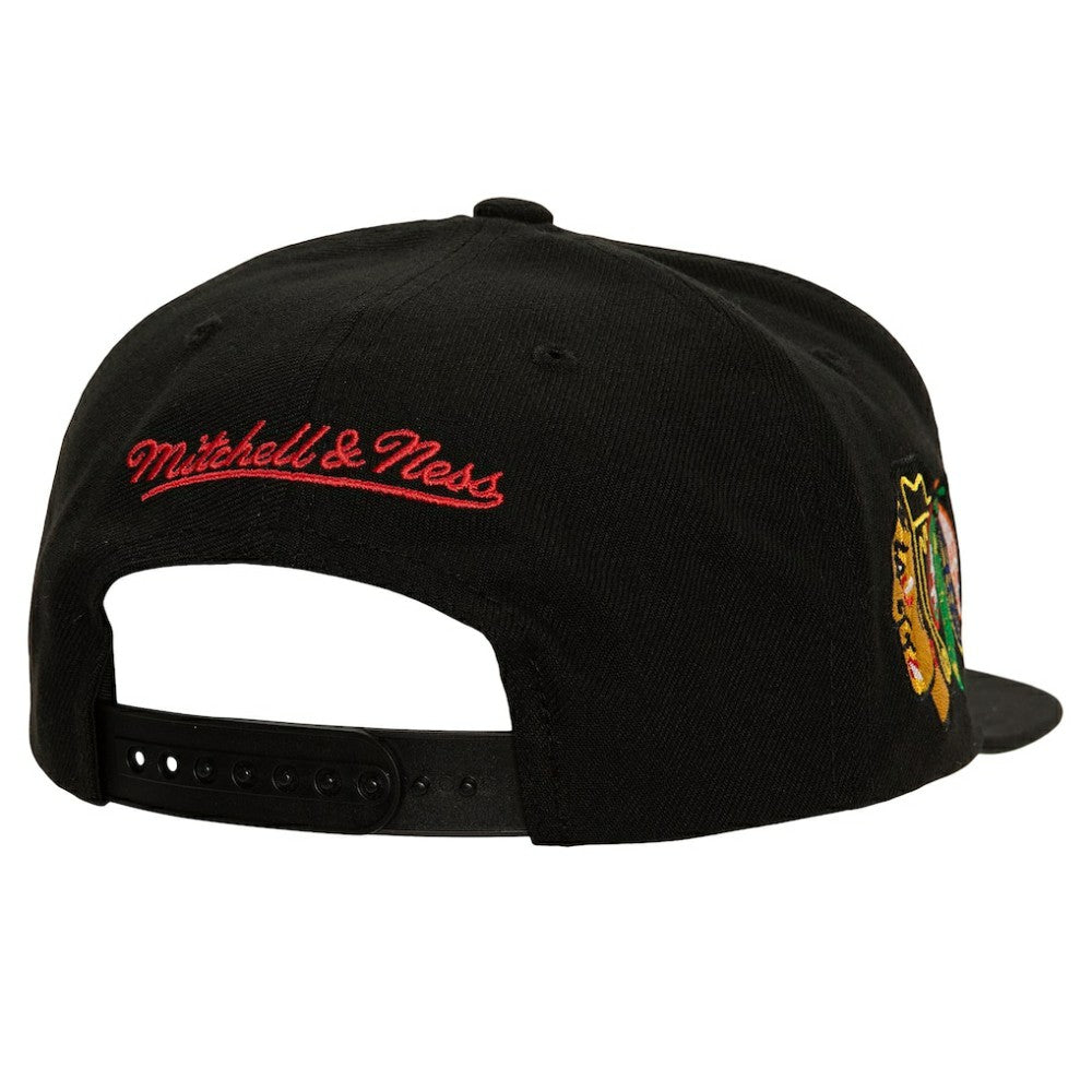 Chicago Blackhawks Mitchell & Ness Retro Script Colorblock Snapback Hat Sale