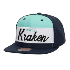 Seattle Kraken Mitchell & Ness Retro Script Colorblock Snapback Hat Sale