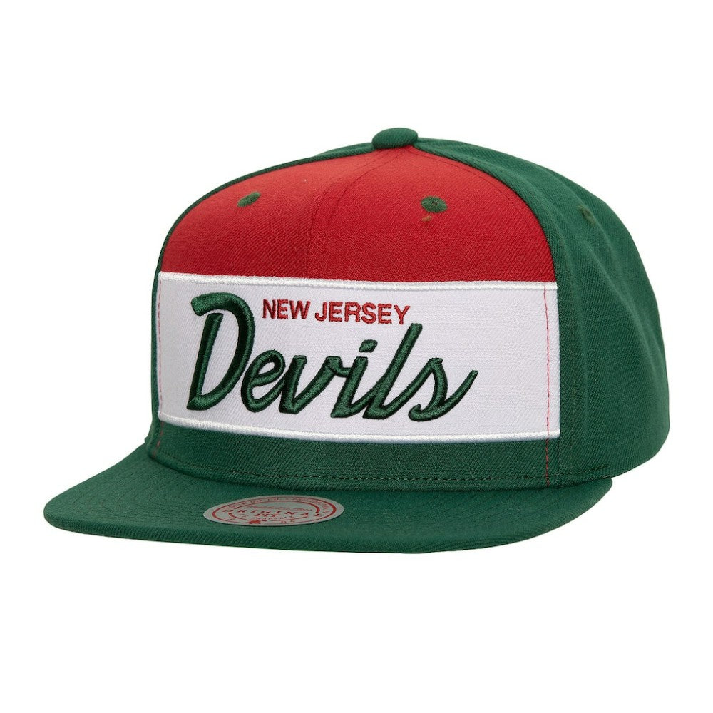 New Jersey Devils Mitchell & Ness Retro Script Colorblock Snapback Hat Online