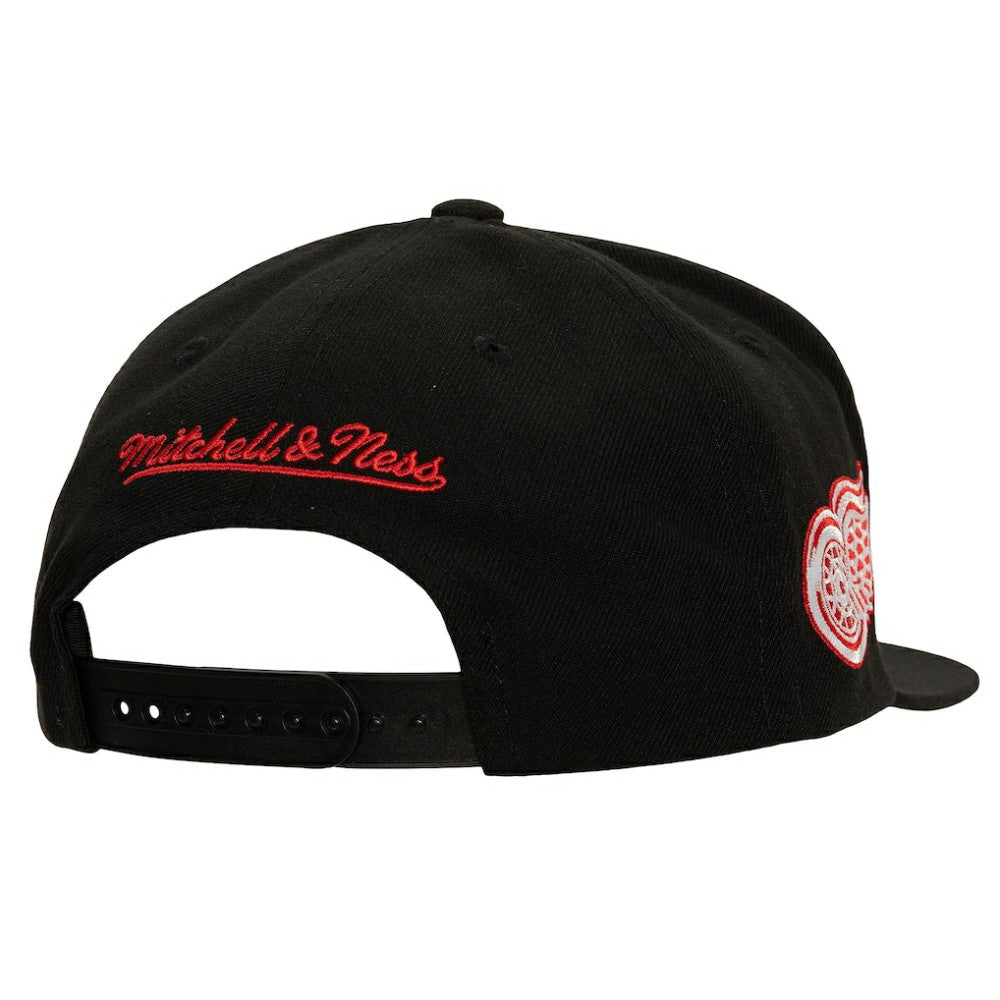 Detroit Red Wings Mitchell & Ness Retro Script Colorblock Snapback Hat Discount