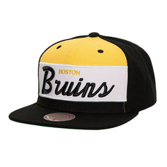 Boston Bruins Mitchell & Ness Retro Script Colorblock Snapback Hat Online