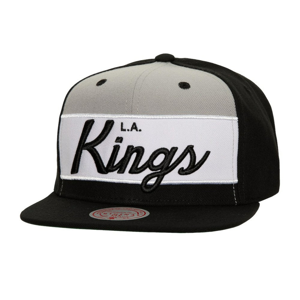 Los Angeles Kings Mitchell & Ness Retro Script Colorblock Snapback Hat Outlet