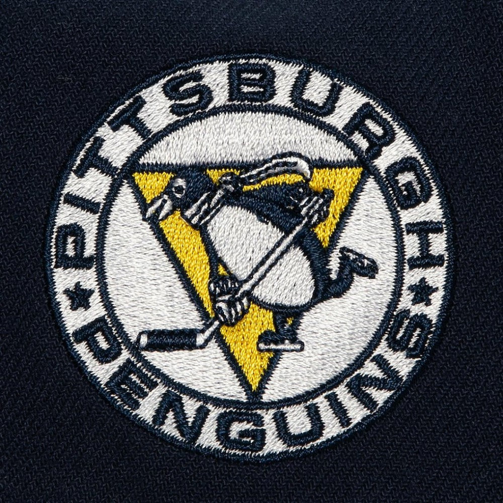 Pittsburgh Penguins Mitchell & Ness Retro Script Colorblock Snapback Hat For Sale