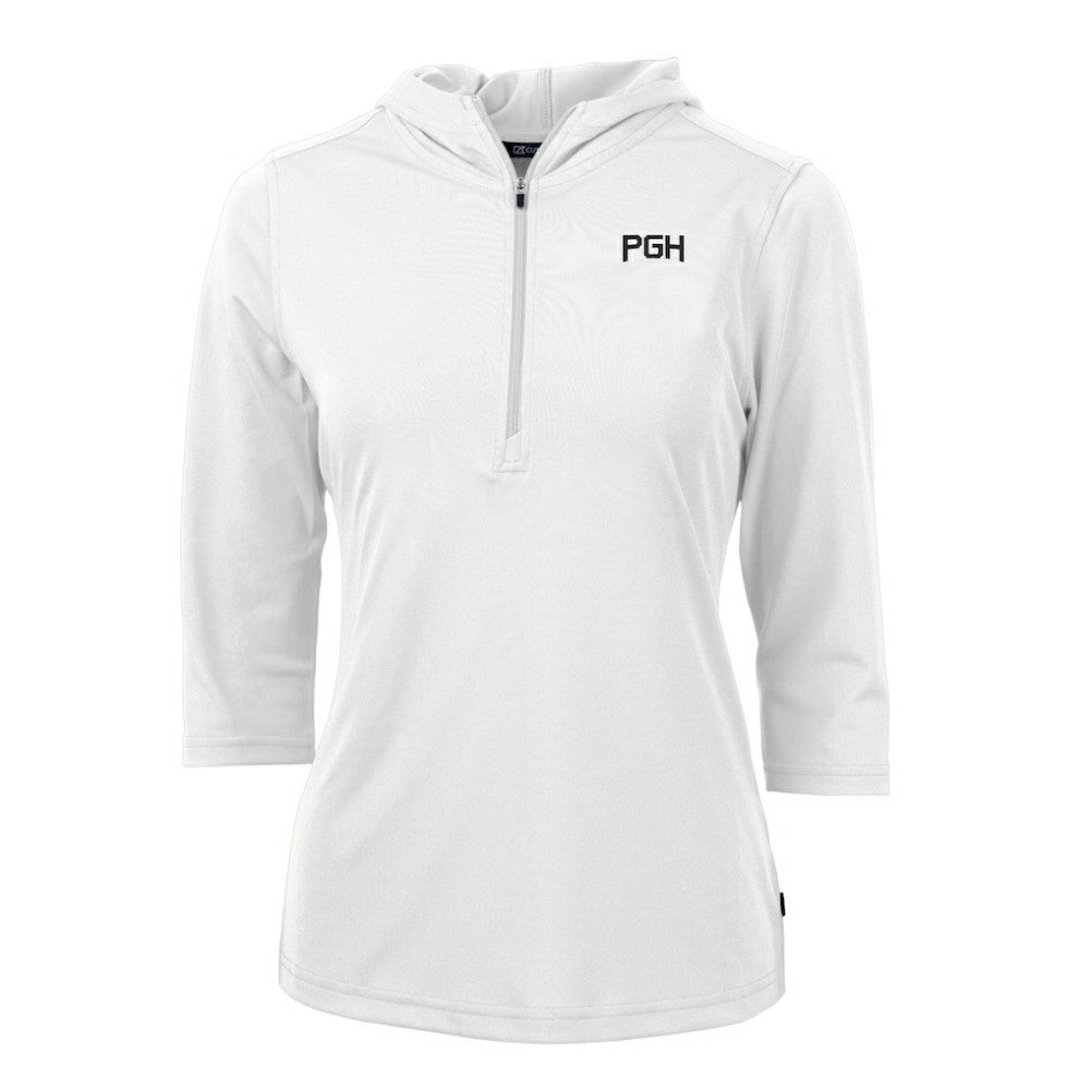 Pittsburgh Pirates Cutter & Buck Women's City Connect Virtue Eco Pique Half-Zip 3/4 Sleeve Pullover Hoodie | MLB On Sale