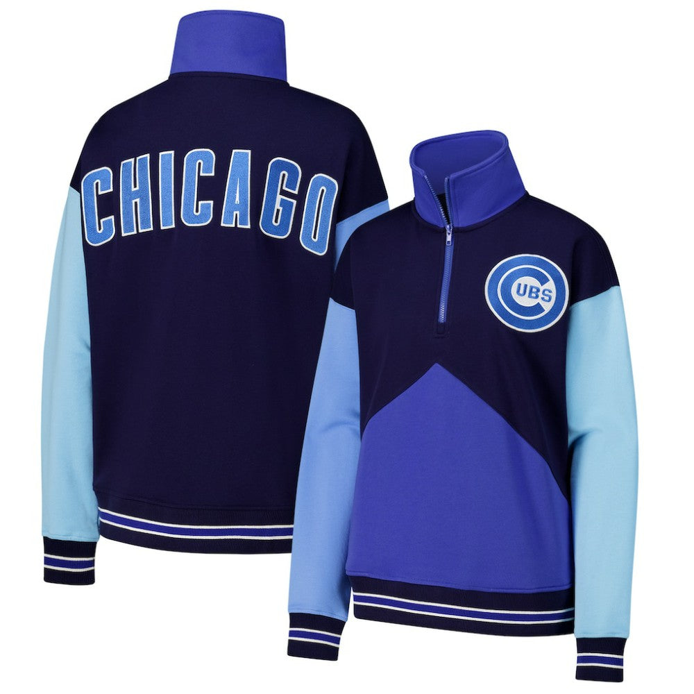 Chicago Cubs Terez Women's Classic Colorblock Quarter-Zip Sweatshirt | MLB Discount