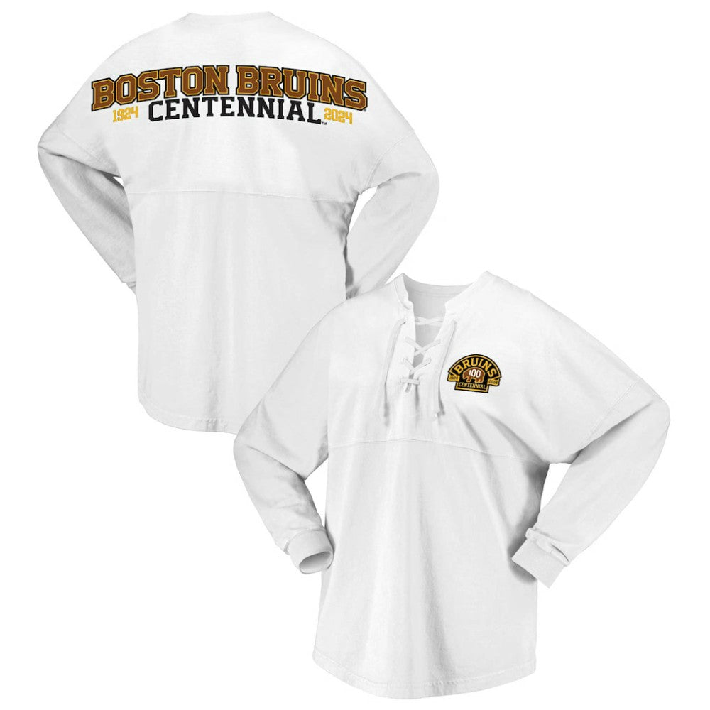 Boston Bruins Fanatics Women's 100th Anniversary Spirit Jersey T-Shirt Outlet