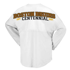 Boston Bruins Fanatics Women's 100th Anniversary Spirit Jersey T-Shirt Outlet