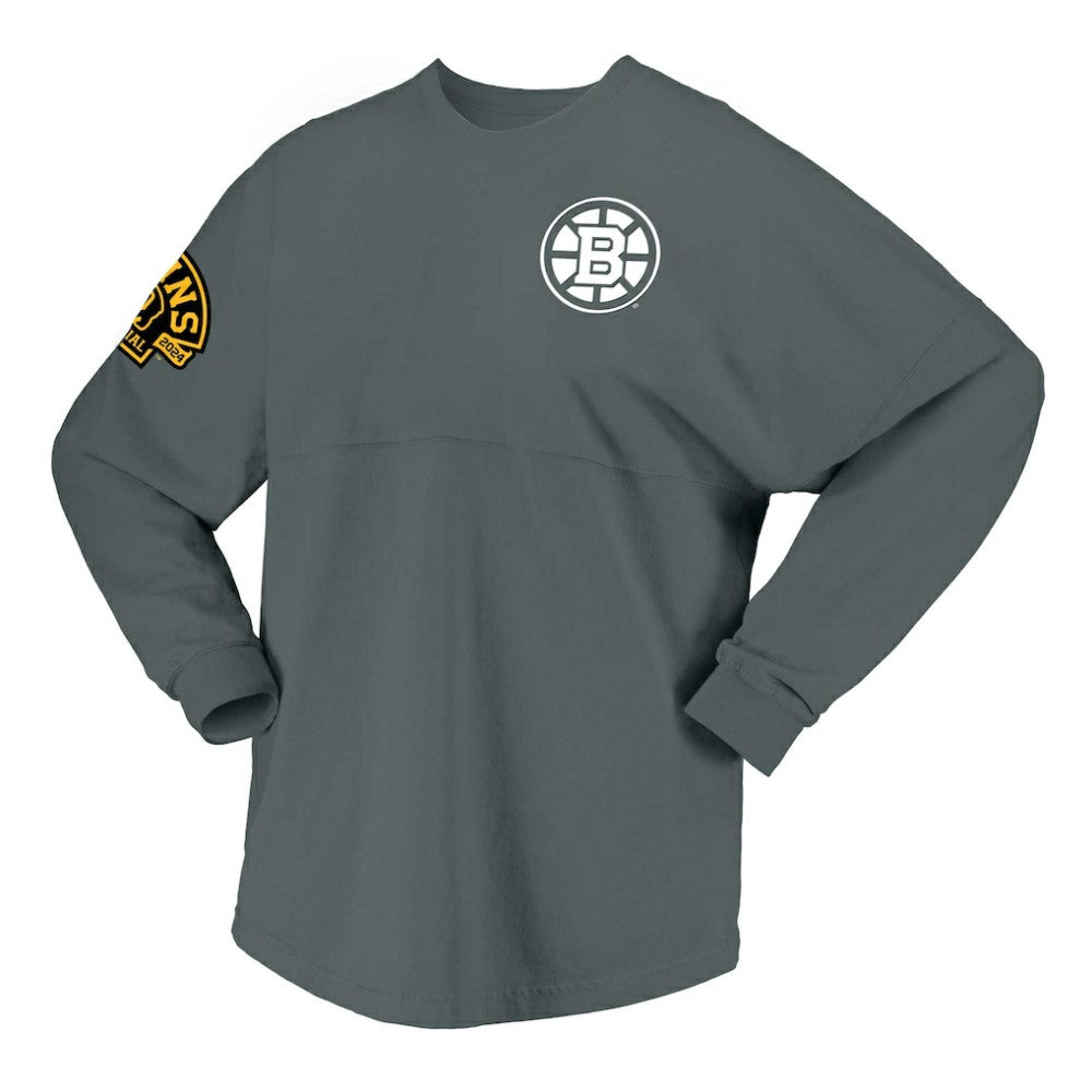 Boston Bruins Fanatics Women's 100th Anniversary Spirit Jersey T-Shirt Sale