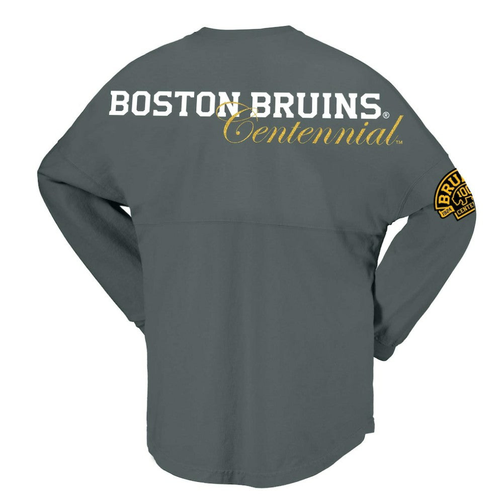 Boston Bruins Fanatics Women's 100th Anniversary Spirit Jersey T-Shirt Sale