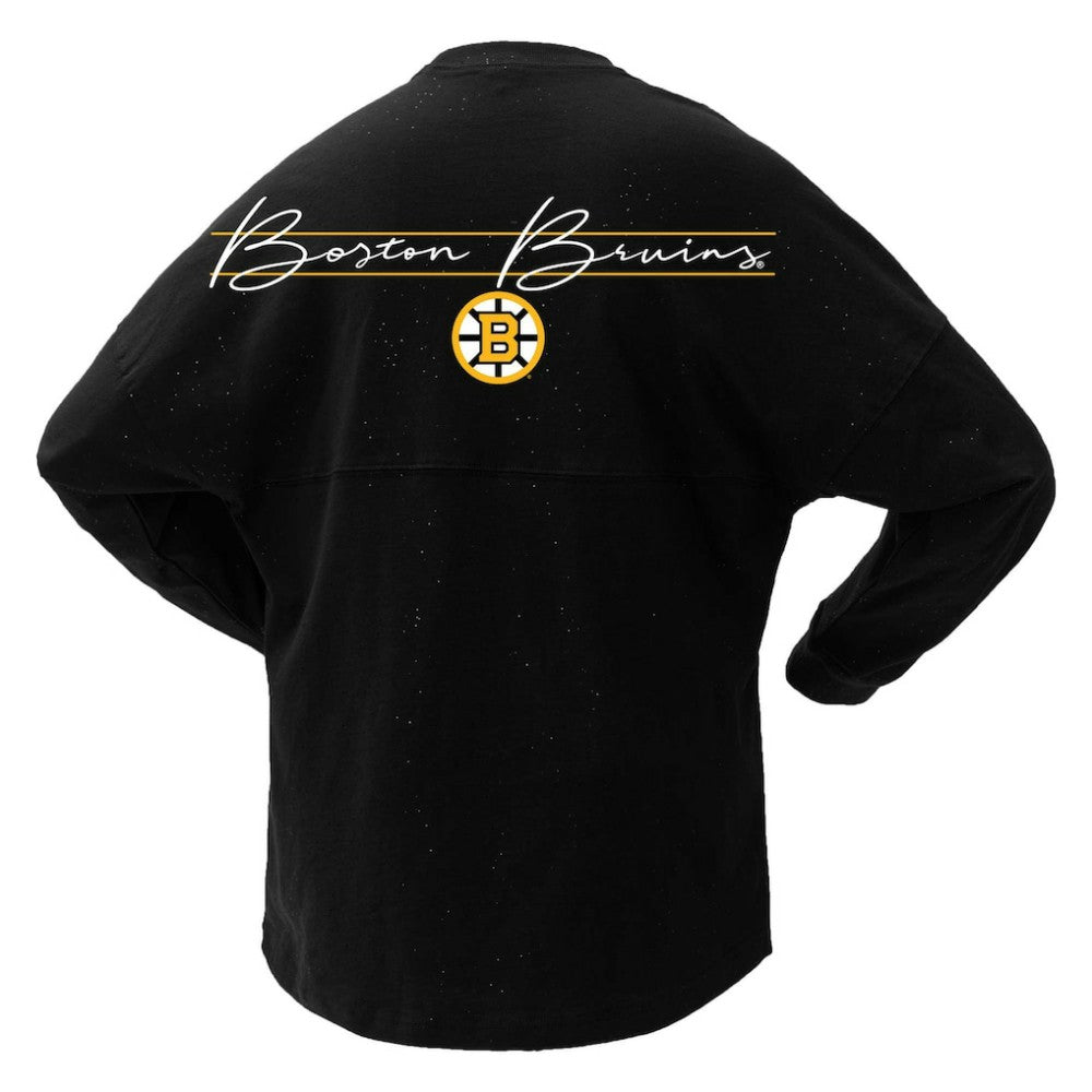 Boston Bruins Fanatics Women's 100th Anniversary Sparkle Spirit Jersey T-Shirt On Sale