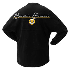 Boston Bruins Fanatics Women's 100th Anniversary Sparkle Spirit Jersey T-Shirt On Sale