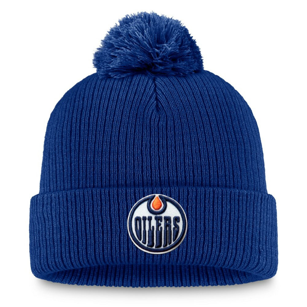 Edmonton Oilers Fanatics Primary Logo Cuffed Knit Hat with Pom On Sale