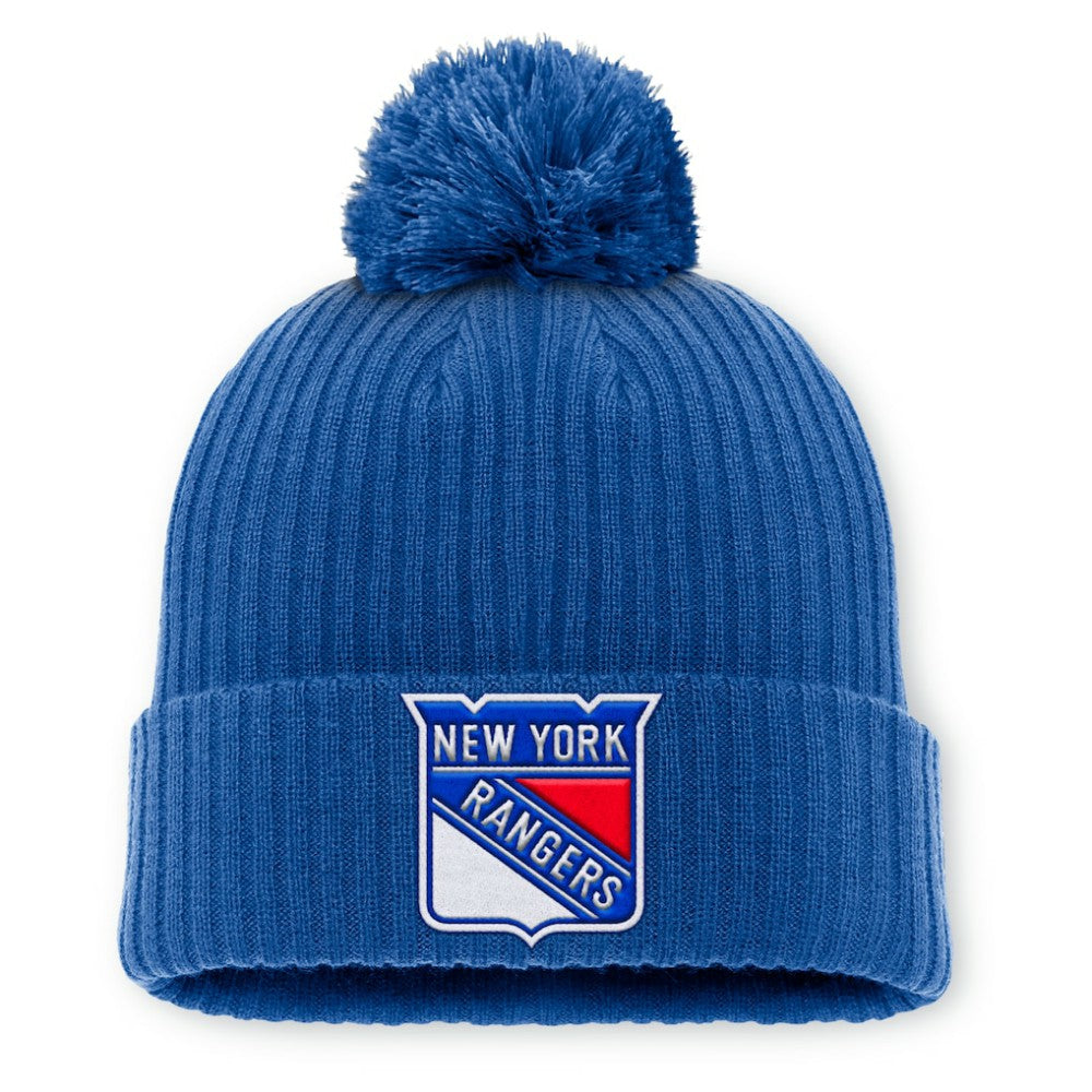 New York Rangers Fanatics Primary Logo Cuffed Knit Hat with Pom Online