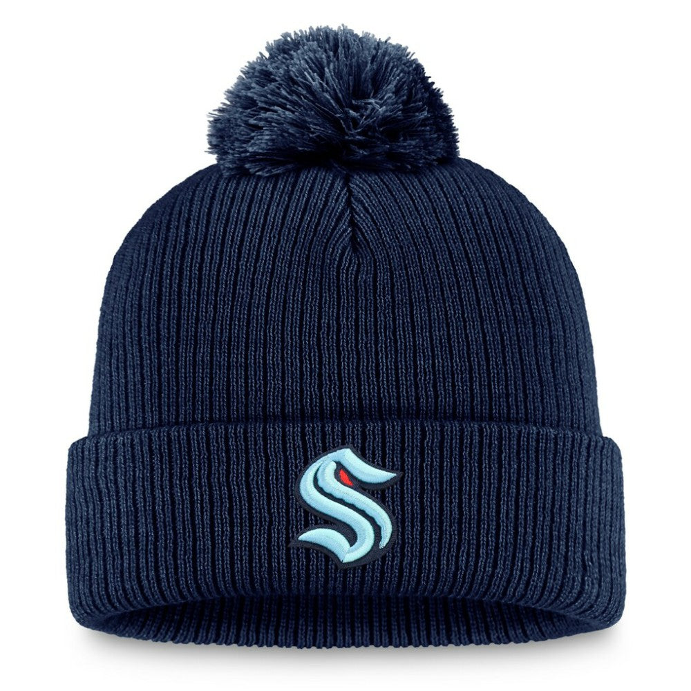 Seattle Kraken Fanatics Primary Logo Cuffed Knit Hat with Pom On Sale