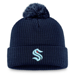 Seattle Kraken Fanatics Primary Logo Cuffed Knit Hat with Pom On Sale