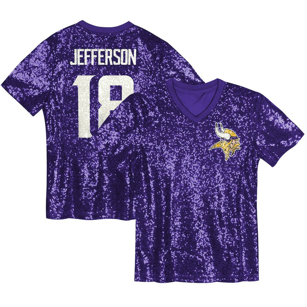 Minnesota Vikings  Justin Jefferson  Girls Youth Sequin V-Neck Fashion Jersey
