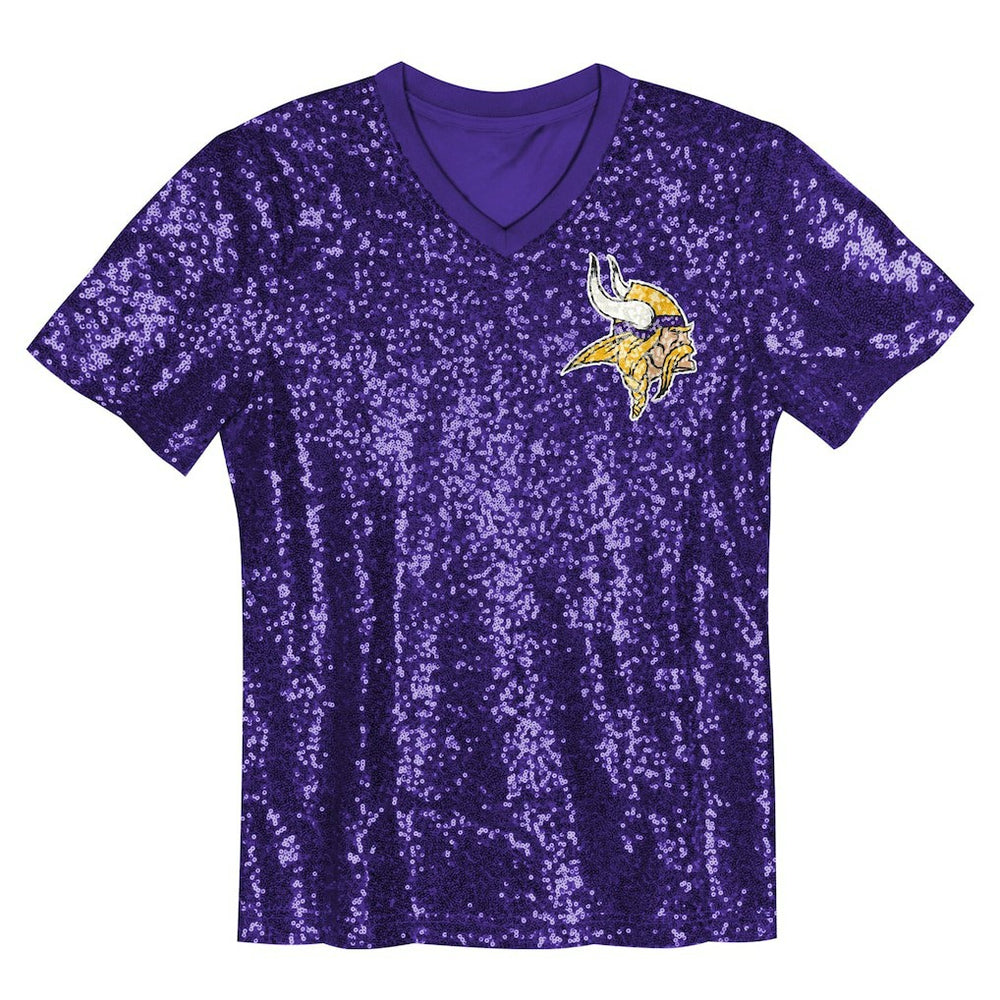 Minnesota Vikings  Justin Jefferson  Girls Youth Sequin V-Neck Fashion Jersey