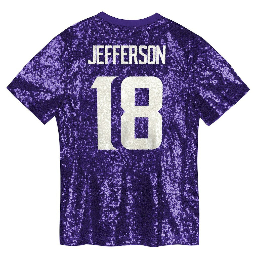 Minnesota Vikings  Justin Jefferson  Girls Youth Sequin V-Neck Fashion Jersey