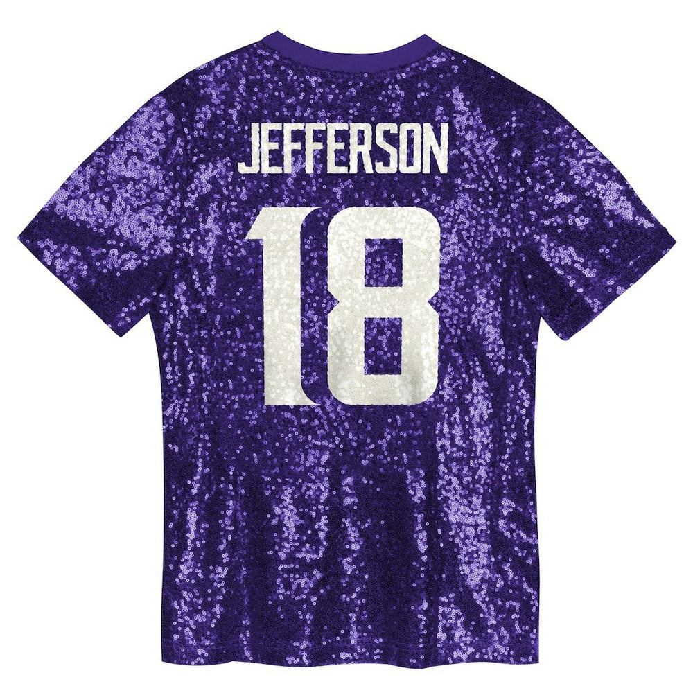 Minnesota Vikings  Justin Jefferson  Girls Youth Sequin V-Neck Fashion Jersey
