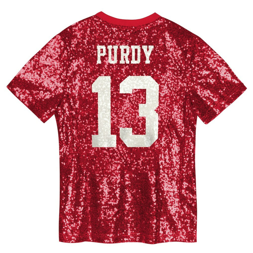 San Francisco 49ers  Brock Purdy  Girls Youth Sequin V-Neck Fashion Jersey