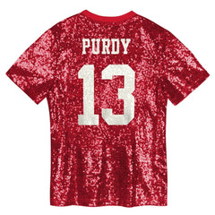San Francisco 49ers  Brock Purdy  Girls Youth Sequin V-Neck Fashion Jersey