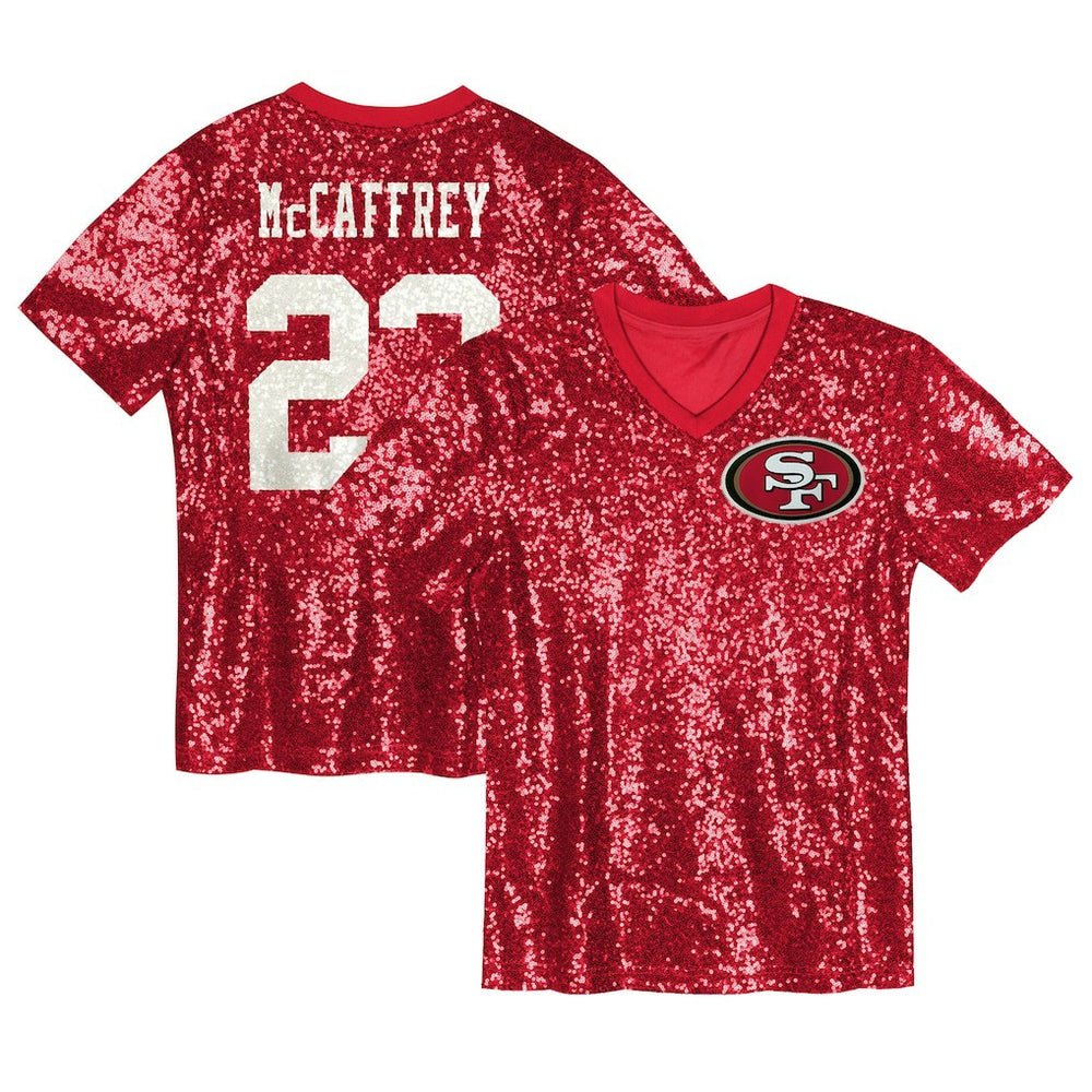 San Francisco 49ers  Christian McCaffrey  Girls Youth Sequin V-Neck Fashion Jersey