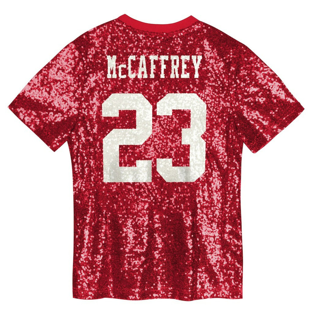 San Francisco 49ers  Christian McCaffrey  Girls Youth Sequin V-Neck Fashion Jersey