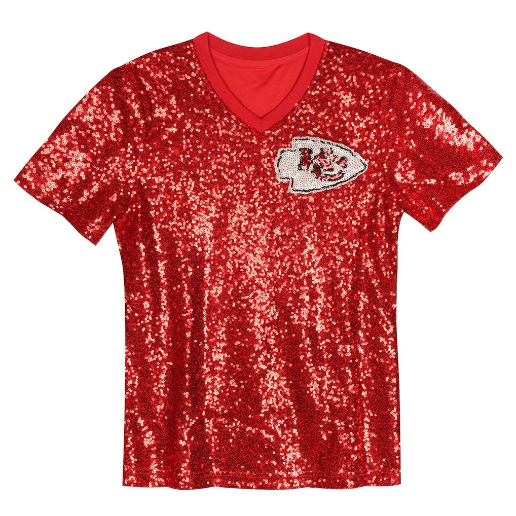 Kansas City Chiefs  Travis Kelce  Girls Youth Sequin V-Neck Fashion Jersey