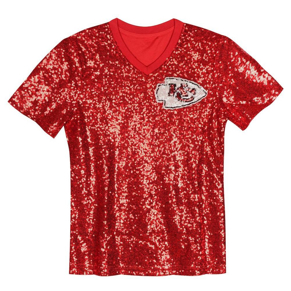 Kansas City Chiefs  Travis Kelce  Girls Youth Sequin V-Neck Fashion Jersey