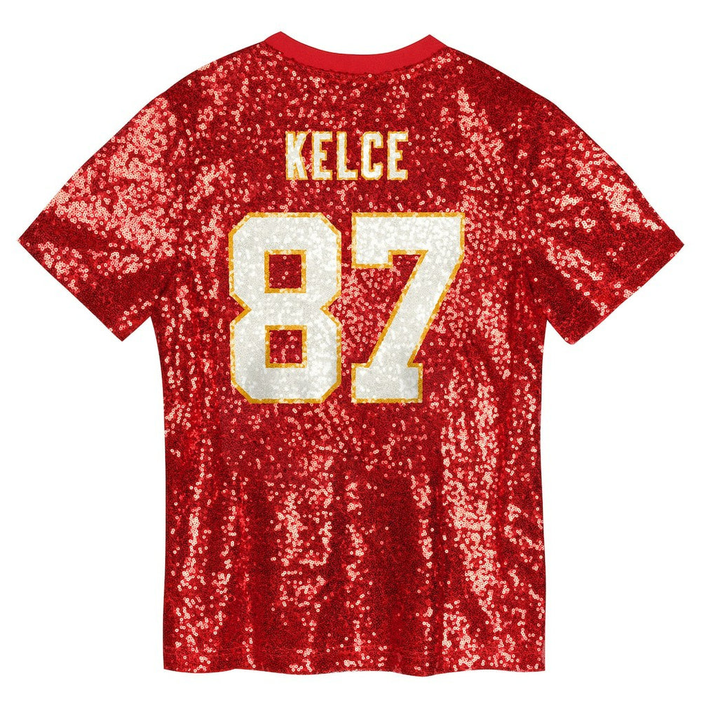 Kansas City Chiefs  Travis Kelce  Girls Youth Sequin V-Neck Fashion Jersey