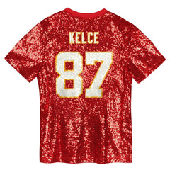 Kansas City Chiefs  Travis Kelce  Girls Youth Sequin V-Neck Fashion Jersey