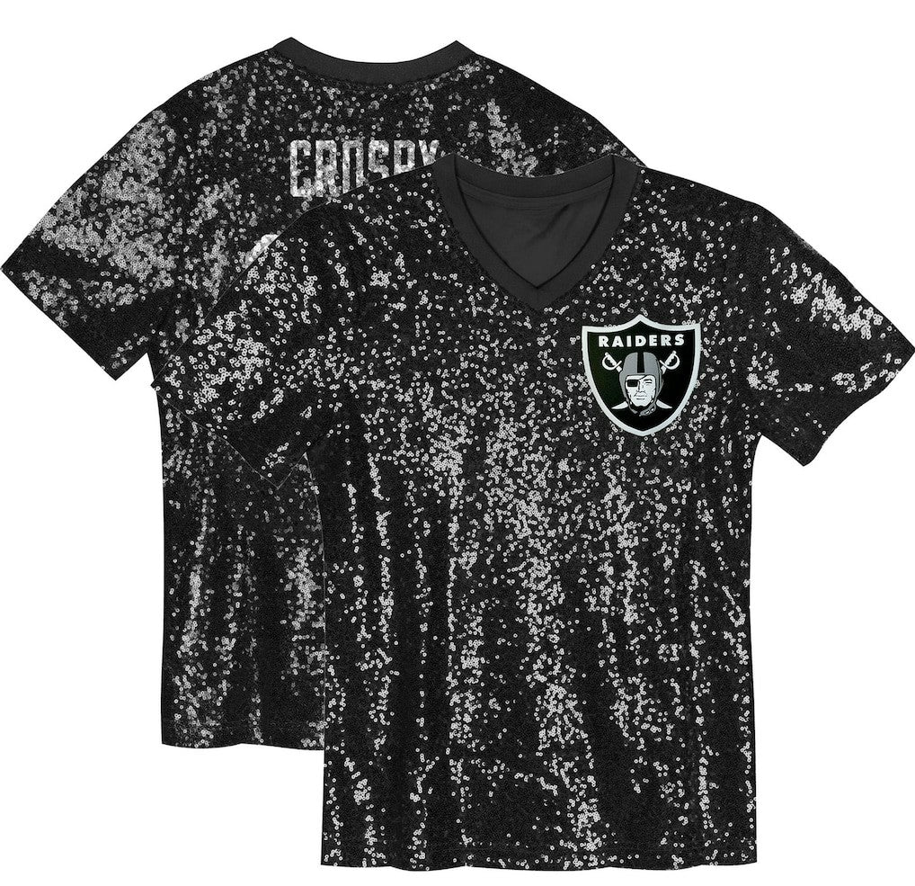 Las Vegas Raiders  Maxx Crosby  Girls Youth Sequin V-Neck Fashion Jersey