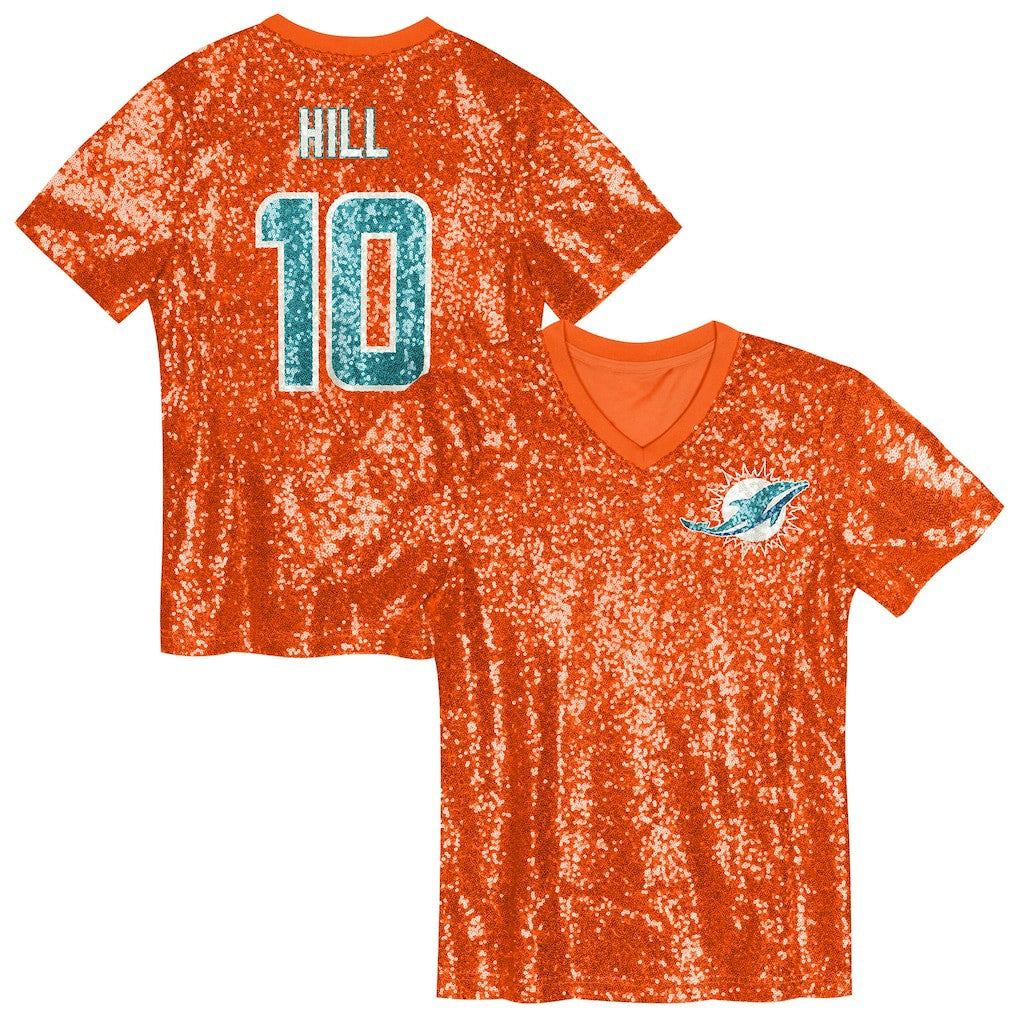 Miami Dolphins  Tyreek Hill  Girls Youth Sequin V-Neck Fashion Jersey