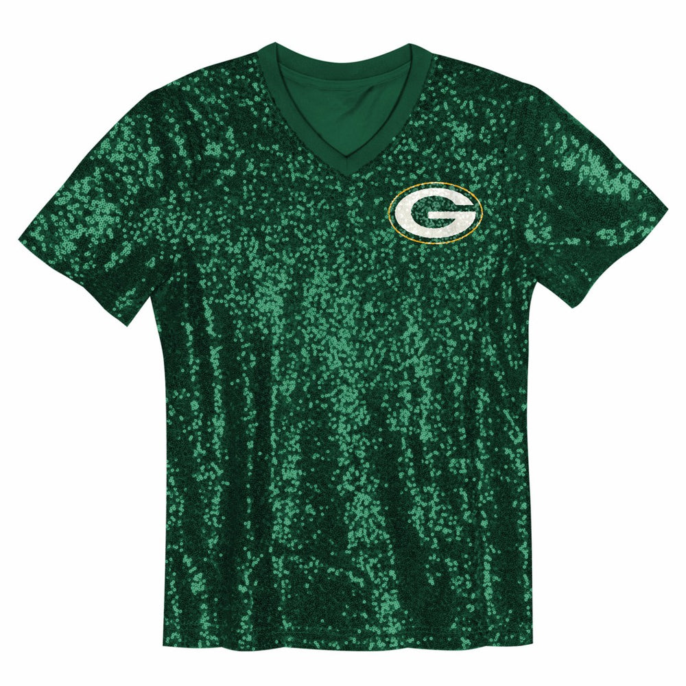 Green Bay Packers  Jordan Love  Girls Youth Sequin V-Neck Fashion Jersey