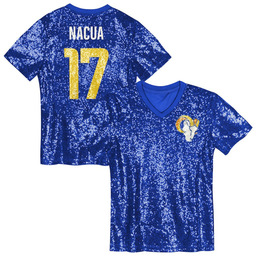 Los Angeles Rams  Puka Nacua  Girls Youth Sequin V-Neck Fashion Jersey
