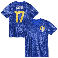Los Angeles Rams  Puka Nacua  Girls Youth Sequin V-Neck Fashion Jersey