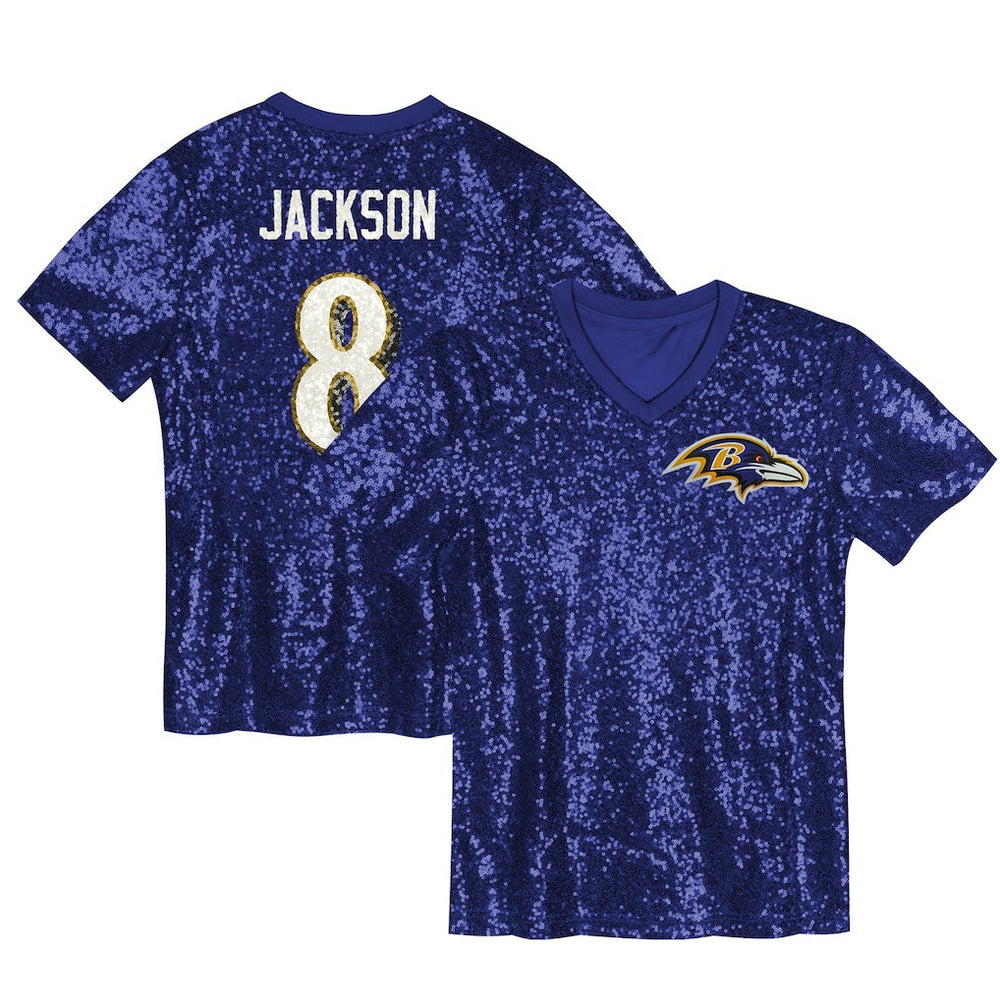 Baltimore Ravens  Lamar Jackson  Girls Youth Sequin V-Neck Fashion Jersey