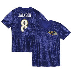 Baltimore Ravens  Lamar Jackson  Girls Youth Sequin V-Neck Fashion Jersey