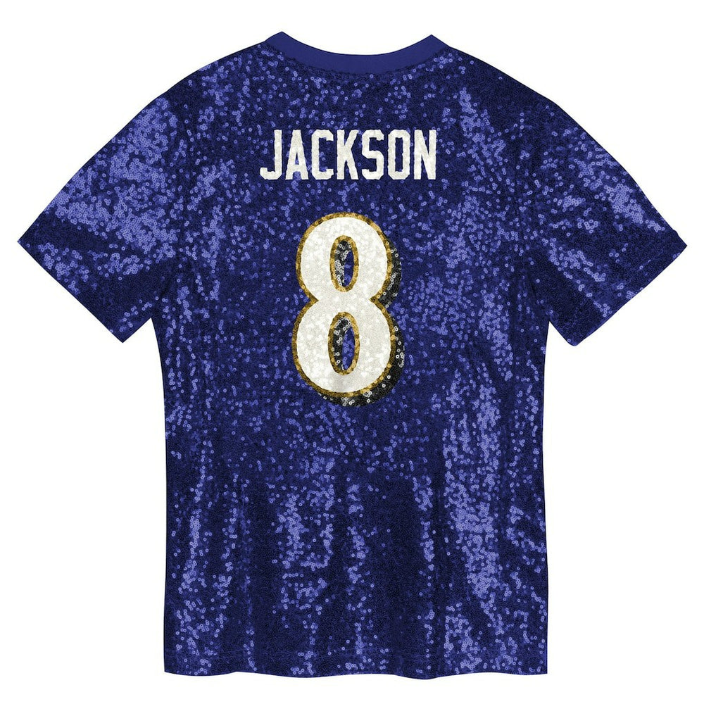 Baltimore Ravens  Lamar Jackson  Girls Youth Sequin V-Neck Fashion Jersey