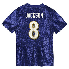 Baltimore Ravens  Lamar Jackson  Girls Youth Sequin V-Neck Fashion Jersey