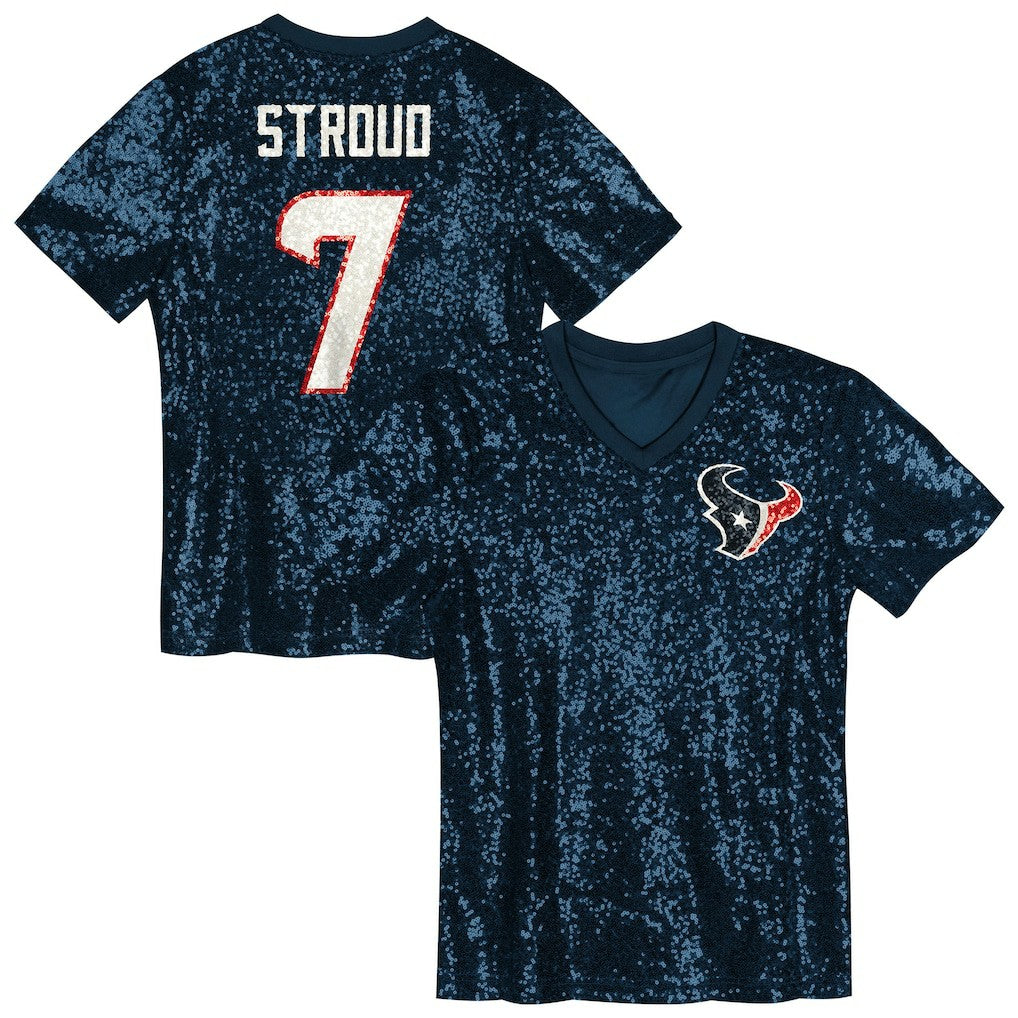 Houston Texans  C.J. Stroud  Girls Youth Sequin V-Neck Fashion Jersey