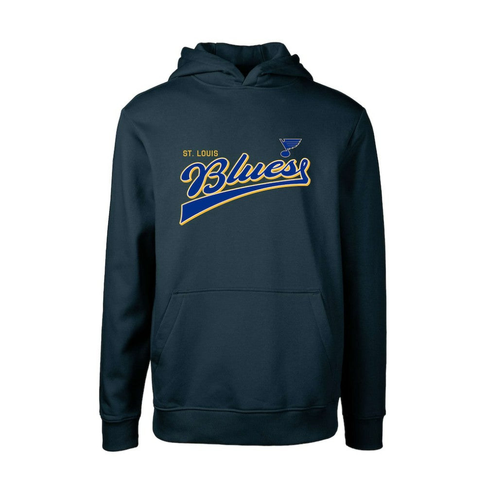 St. Louis Blues Levelwear Youth Podium Retro Script Fleece Pullover Hoodie For Sale