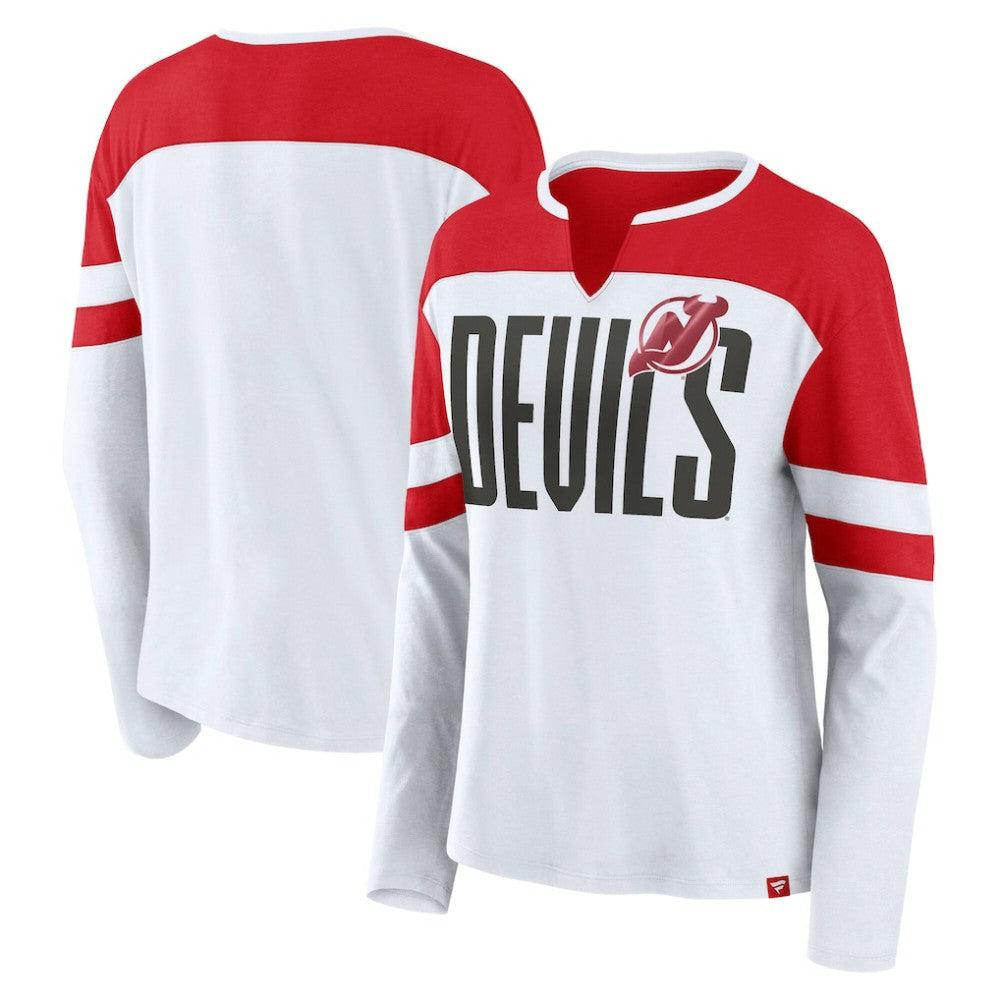New Jersey Devils Fanatics Women's Frozen Long Sleeve Notch Neck T-Shirt On Sale