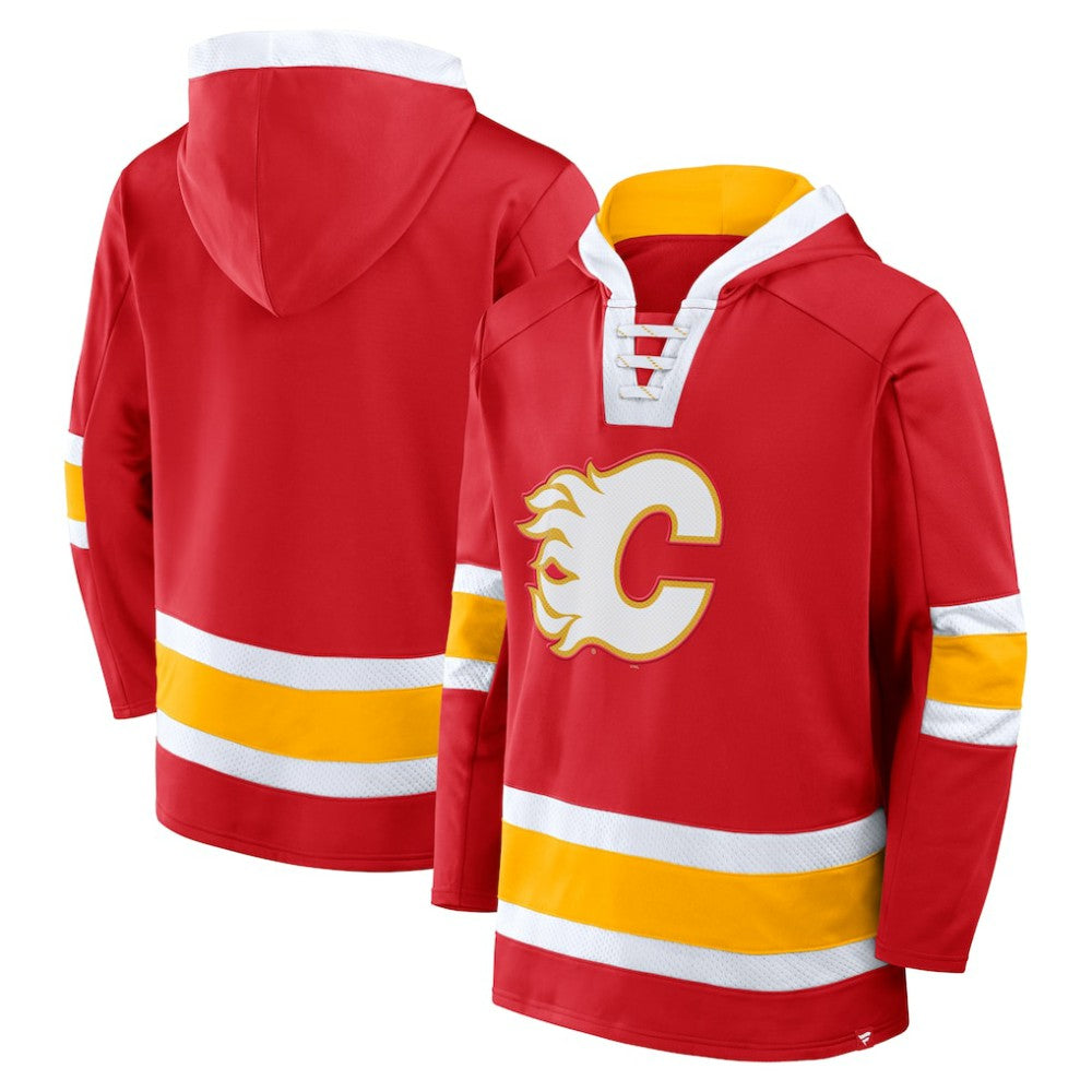 Calgary Flames Fanatics Inside Line Fleece Pullover Hoodie- Red Outlet